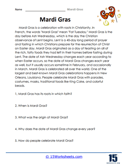 Mardi Gras Worksheets