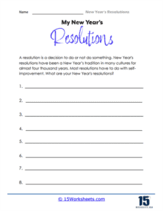 New Year's Resolutions Worksheets - 15 Worksheets.com