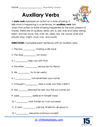 Auxiliary Verbs Worksheet