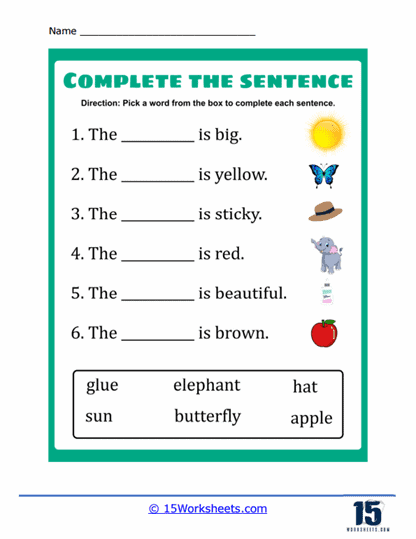 Complete the Sentence Worksheets
