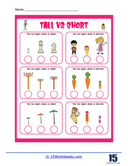 Tall vs Short Size Comparison Worksheets