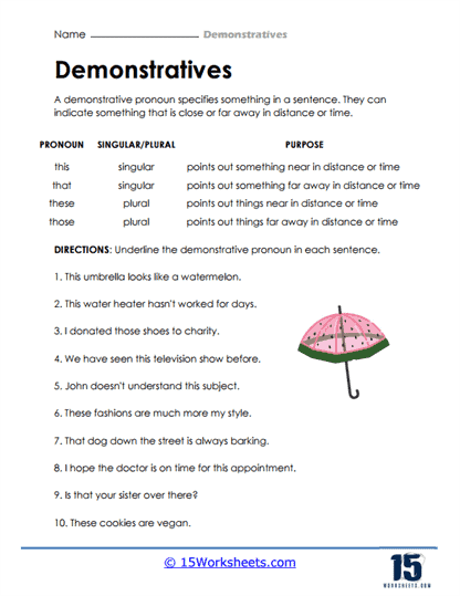Demonstratives Worksheets