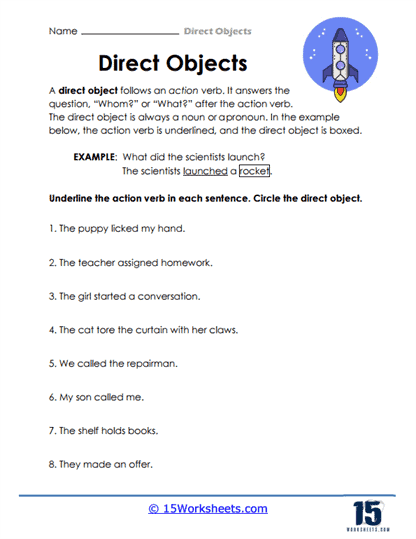 Direct Objects Worksheets
