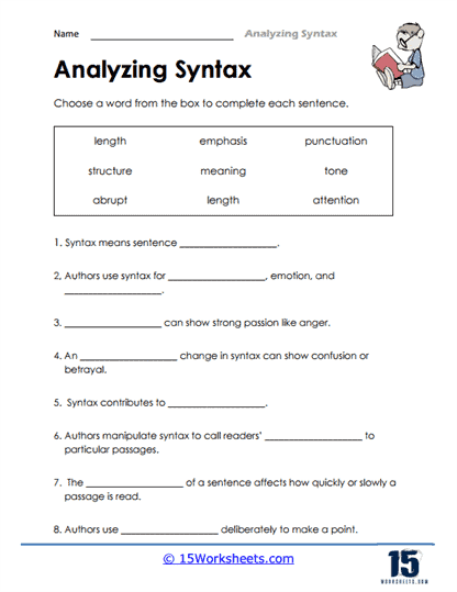 Analyzing Syntax Worksheets