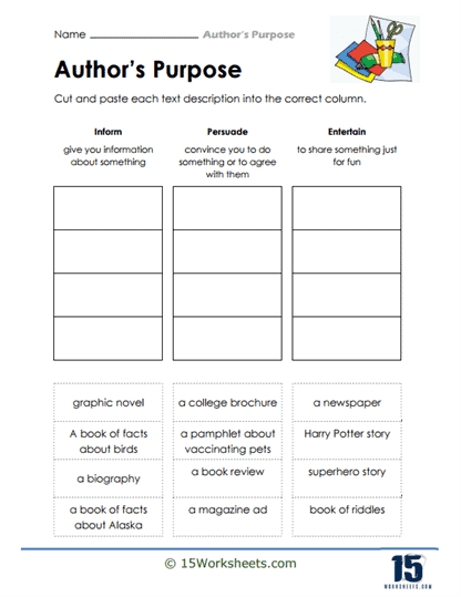 Author's Purpose Task Cards | Reading Comprehension Game