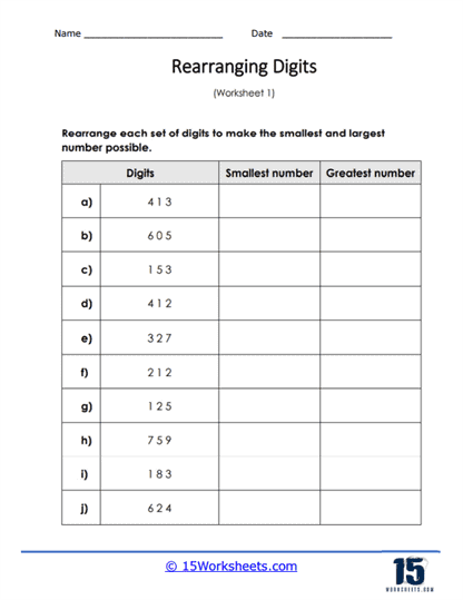 Smallest and Greatest Worksheet