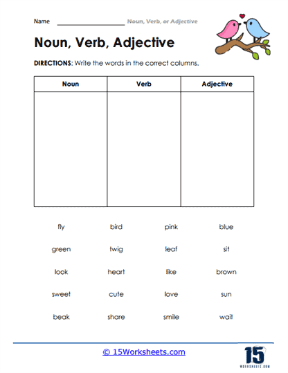 Noun Verb or Adjective Worksheets 15 Worksheets com