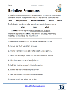 Relative Pronouns Worksheets 15 Worksheets com