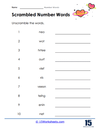 Number Word Unscramble Worksheet