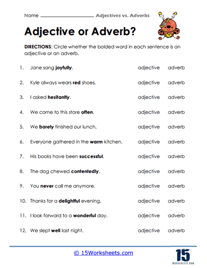 Adjectives vs Adverbs Worksheets 15 Worksheets com