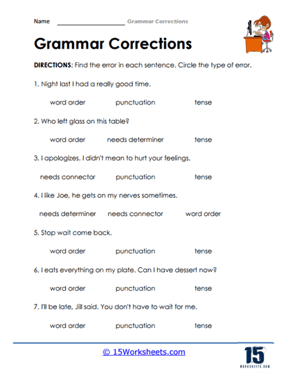 Grammar Correction Worksheets