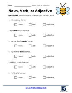 Noun, Verb, or Adjective Worksheets - 15 Worksheets.com