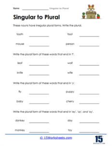 Singular to Plural Worksheets - 15 Worksheets.com