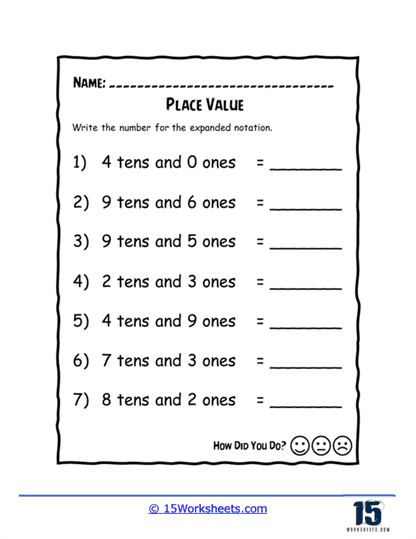 Tens and Ones to Numbers Worksheet