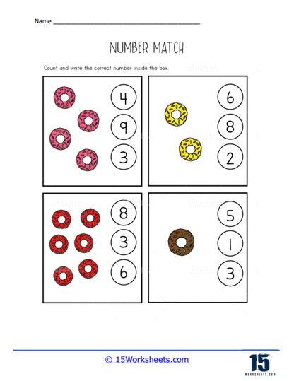Donut Delights Number Match Worksheet