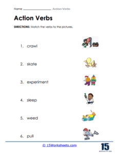 Action Verbs Worksheets