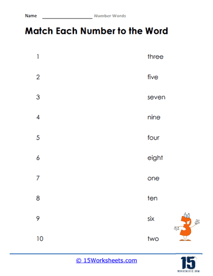 Matching Words and Numbers Worksheet