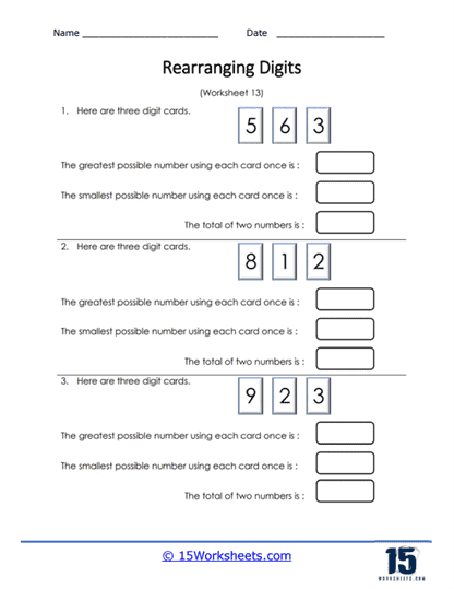 Rearranging Numbers Worksheets