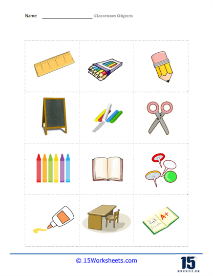 Classroom Objects Memory Game Worksheet