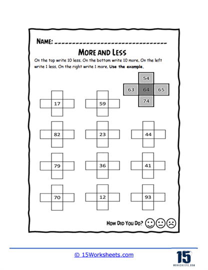 10 and 1 More/Less Worksheet