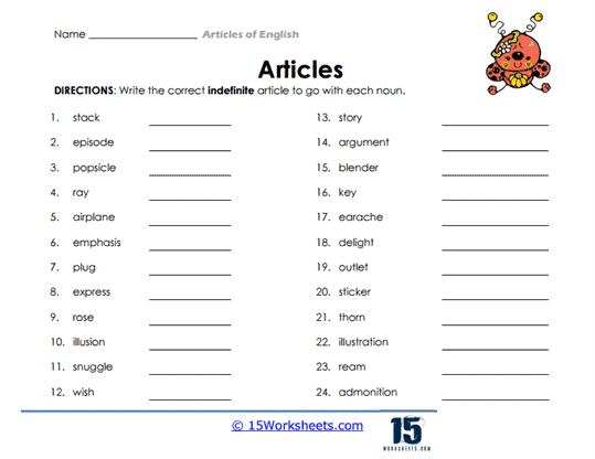 Pairing Indefinite Articles with More Nouns