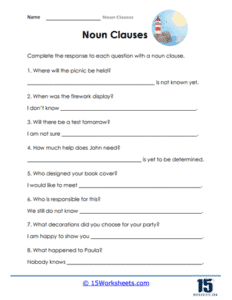 Noun Clauses Worksheets - 15 Worksheets.com