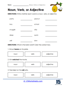 Noun, Verb, or Adjective Worksheets - 15 Worksheets.com