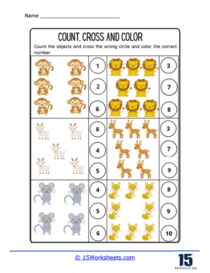 Count, Cross, Color Worksheet