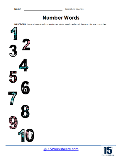 Numbers in Sentences Worksheet