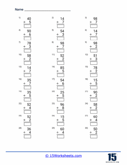 Vertical 2 by 1 Digit Division