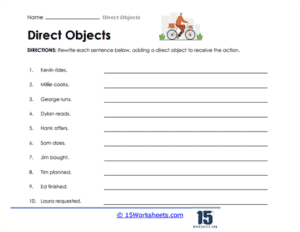 Direct Objects Worksheets | Identify Action Receivers - 15 Worksheets.com