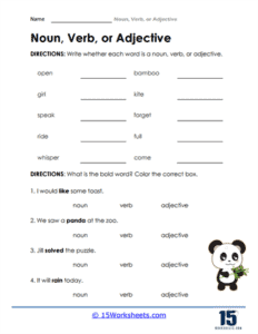 Noun, Verb, Or Adjective Worksheets - 15 Worksheets.com