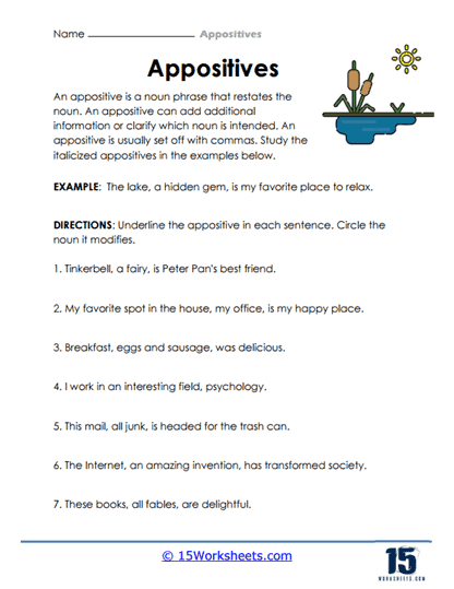 Appositive Worksheet