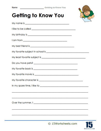 Getting to Know You Worksheets - 15 Worksheets.com