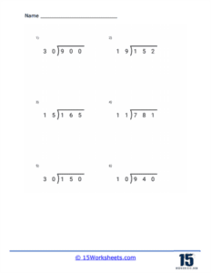 3-digit by 2-digit Division Worksheets | Progressions with Variations ...