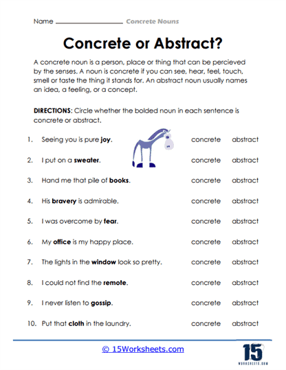 Concrete Nouns Worksheets 15 Worksheets