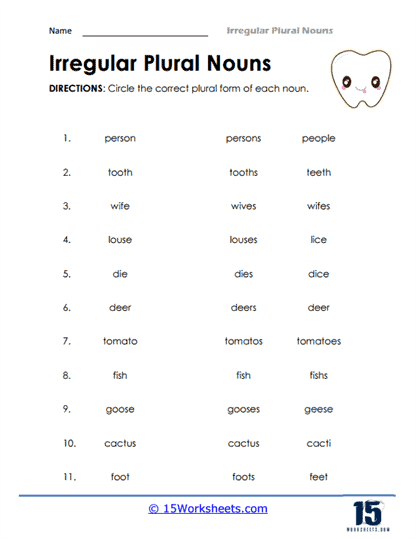 Regular And Irregular Plural Nouns Worksheet Worksheets Printable Free