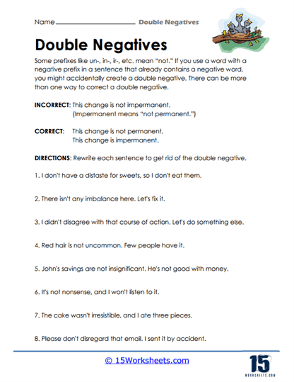 Double Negatives Worksheets - 15 Worksheets.com