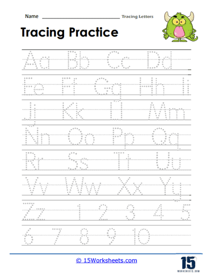 Trace Letters and Numbers Worksheet