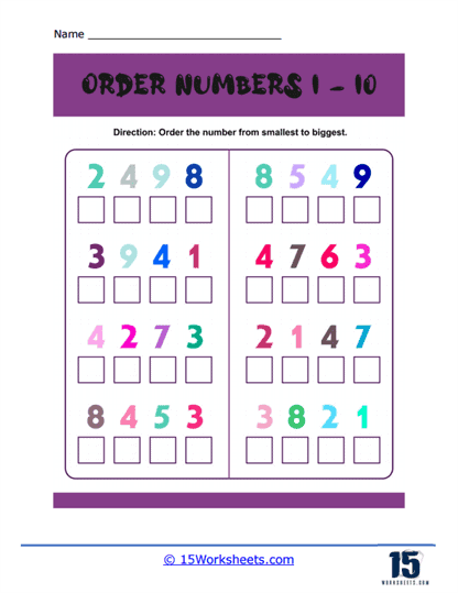 Ordering 4 Numbers Worksheet