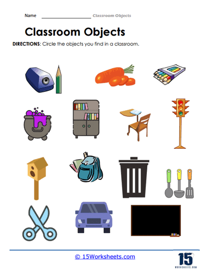 Classroom Objects Worksheets
