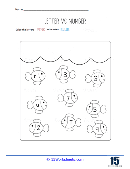 Fishy Figures and Letters Worksheet