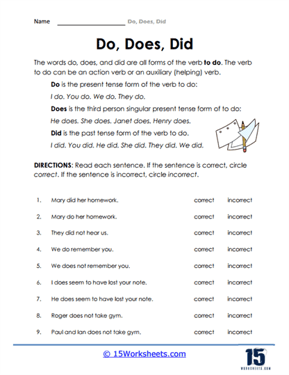 Do, Does, Did Worksheet