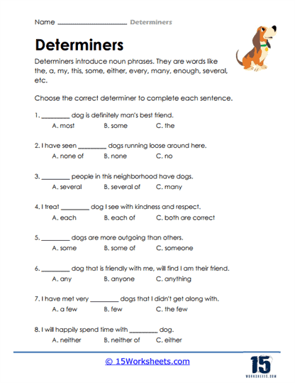 Determiners Worksheets 15 Worksheets