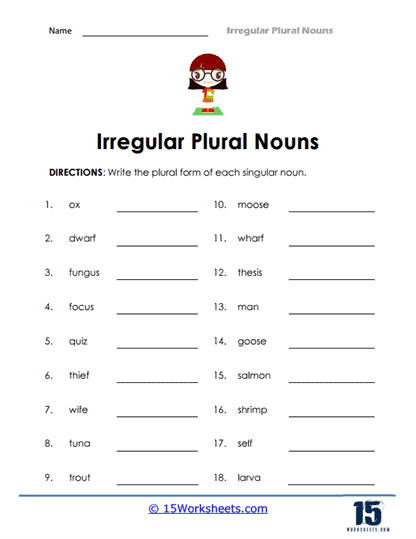 Irregular Plural Nouns Worksheets - 15 Worksheets.com