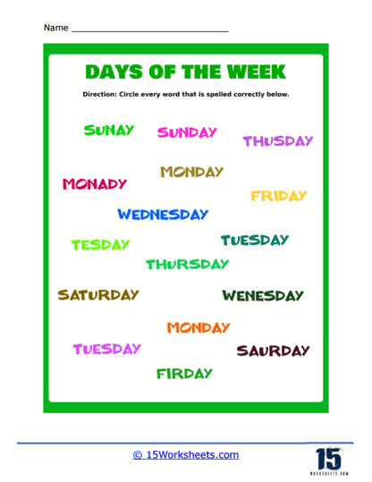 Days of the Week Worksheets - 15 Worksheets.com