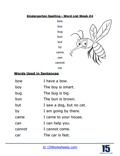 Kindergarten Word List #4