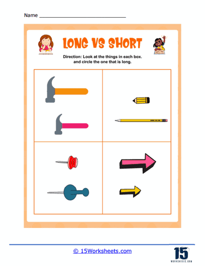 Tall and Short worksheets for kids, Pre-Math Concept