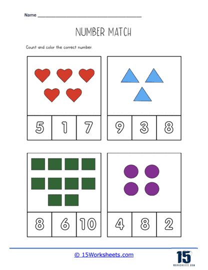 Colorful Count and Match Worksheet