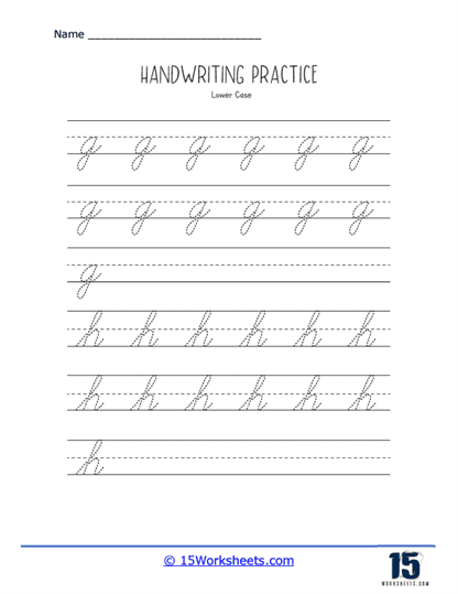 Lowercase g and h Practice Worksheet